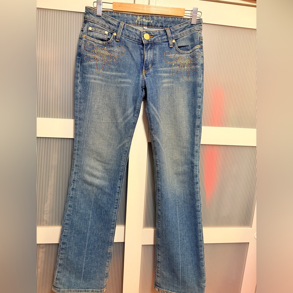Marciano Blue Boot Cut Jeans with Gold Metallic Embellishments